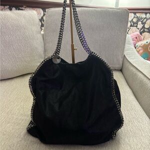 Stella McCartney Falabella Large Tote Black Shaggy Deer Chain Trim Bag w/ Pouch